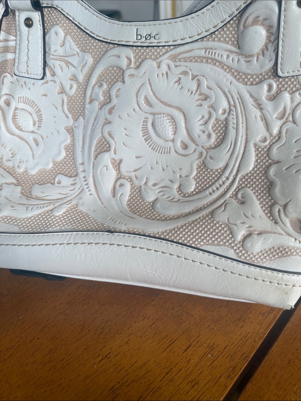 b.o.c. Embossed Floral Shoulder Tote in White and Beige